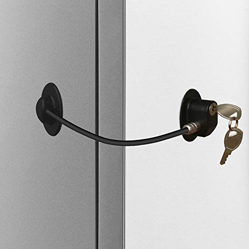 Alamic Refrigerator Door Lock - Freezer Door Lock Cabinet Lock Strong Adhesive Cable Lock Security Door Lock, Black