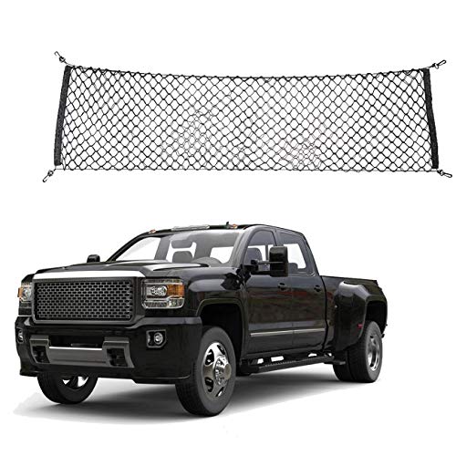 Truck Cargo Organizer Storage Nylon Universal Heavy Duty Net Fit 60" x 16" Cargo Net for Trucks from Chevy (Chevrolet), Ford, Toyota, GMC, Dodge RAM, Jeep with 4 Carabiner Buckles