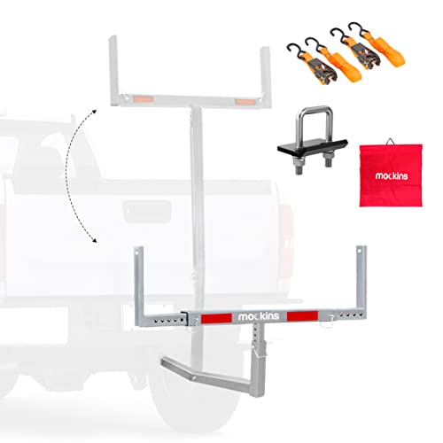 Mockins 2-in-1 Design 750lb Cap. Truck Bed Extender Hitch Mount & Ratchet Straps | Heavy Duty Steel Truck Bed Extenders | Bed Extenders for Trucks, SUV, Vans |for Ladder, Canoe, Kayak, Pipes, Lumber