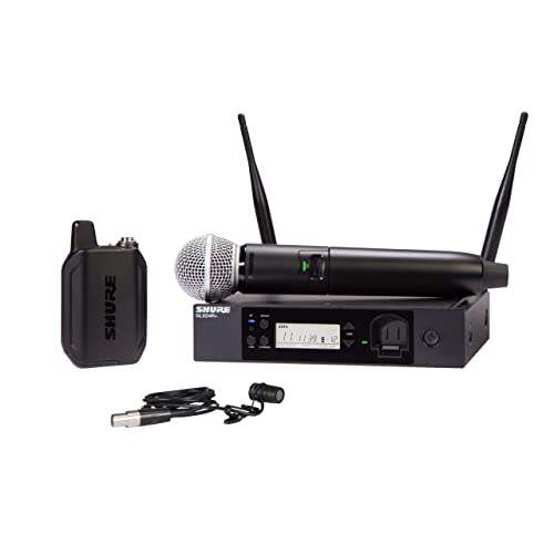 Shure GLX-D+ Dual Band Pro Digital Wireless Rack Mount Combo System for Church, Karaoke & More with SM58 Handheld Vocal Microphone & WL185 Lavalier Mic, 300 ft Range, 12 hr Battery (GLXD124R+/85-Z3)