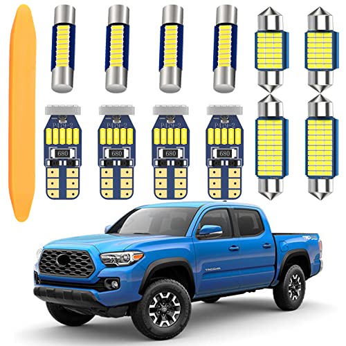 WEIMELTOY LED Interior Light Kit Package for Toyota Tacoma 2005-2021 Interior Map Dome Lights + Vanity Mirror Lights + License Plate Lights + Install Tool (12pcs LED bulbs total)