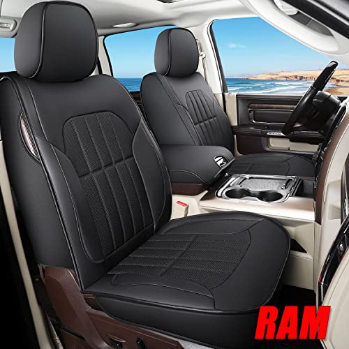 Truckiipa Car Seat Covers Full Set, Dodge Ram Seat Covers Full Coverage Leather Protector Pickup Truck Accessories, Custom Fit for 2002-2023 Ram 1500 2500 3500 Crew Mega Cab, Black