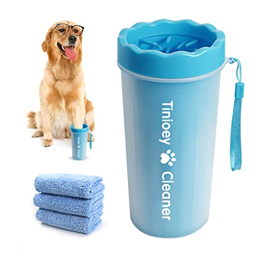 Dog Paw Cleaner(with 3 Absorbent Towels), Dog Paw Washer, Paw Buddy Muddy Paw Cleaner, Pet Foot Cleaner for Large Breed Dogs/Cats (Large, Blue)