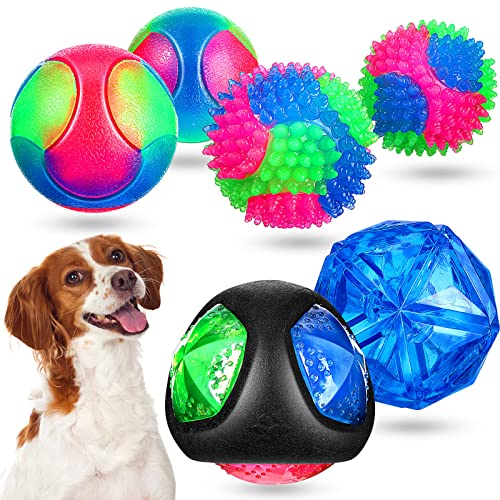 Hanaive 6 Pieces Light Dog Ball Flashing Light LED Ball for Dog TPR Material Glowing Interactive Toy Dog Ball Dog Activated for 2.2 Inch to 2.99 Inch Dogs and Puppies
