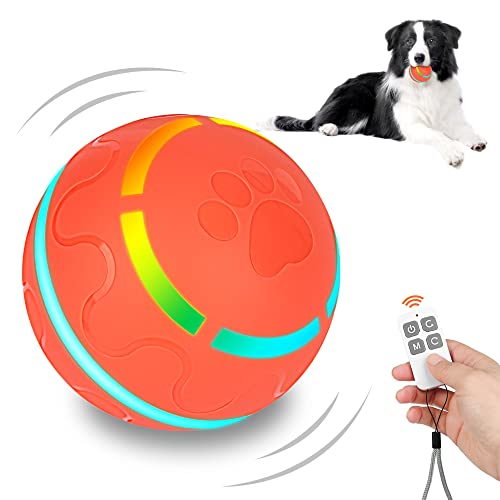 EULMYO Interactive Dog Toy Ball with Remote Control, Active Rolling Ball for Dogs, Self Moving Balls for Dogs, Jumping Activation Ball for Medium/Large Dog, USB Rechargeable with LED Lights