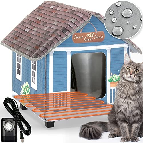 PETYELLA Heated cat Houses for Outdoor Cats in Winter - Heated Outdoor cat House Weatherproof - Outdoor Heated cat House - Feral cat House - Outdoor cat Houses for Feral Cats - Easy to Assemble