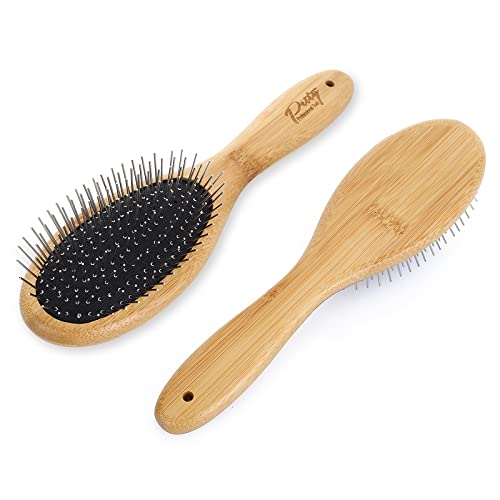 Molain Dog Pin Brush Airbag Wooden Comb Pin Brush- Dog Cat Professional 20mm Stainless Steel Round Pins Grooming Brush with Bamboo Handle, Airbag comb No scratching Any Hairs Type Dog or Pets(1Pc)