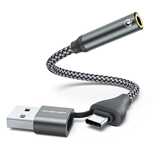 USB to 3.5mm Audio Adapter,2-in-1 USB A/USB Type C to 3.5mm Female Audio Jack Cable Headset,External Stereo Sound Card for Headphone,Mac,PS4,PC,Laptop,Desktops Samsung Galaxy S23 S22 S21 S20 iPad Pro