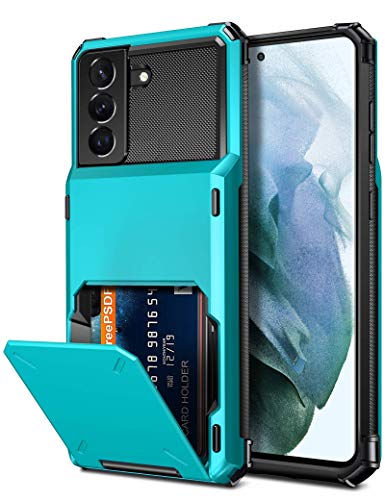 Vofolen for Galaxy S21 Wallet Case for Men Women 4-Card Flip Cover Credit Card Holder Slot Back Pocket Dual Layer Protective Hybrid Hard Shell Bumper Armor Case for Samsung S21 6.2 Light-Blue