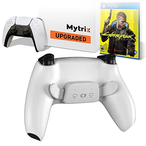 Mytrix Customized Controller with 2 Remappable Paddles for PlayStation 5 (PS5), Programmable Back Buttons with Fast Turbo Auto-Fire, 3 Setup Saving Slots Onboard Switch  White, with Cyberpunk2077