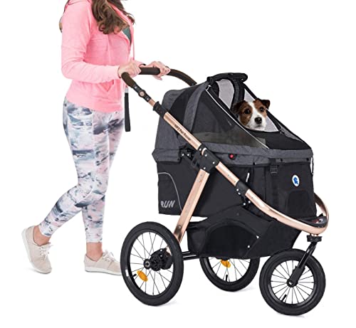 HPZ Pet Rover Run Performance Jogging Sports Stroller with Comfort Rubber Wheels/Zipper-Less Entry/1-Hand Quick Fold/Aluminum Frame for Small/Medium Dogs, Cats and Pets (Black)