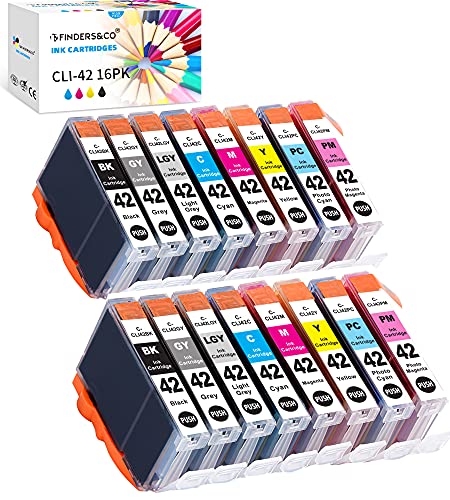 F FINDERS&CO Compatible Ink Cartridges Replacement for Canon CLI42 CLI-42 Ink for Canon Pixma Pro-100 Pro-100S Printer (2BK 2C 2M 2Y 2PC 2PM 2GY 2LGY, 16-Pack)