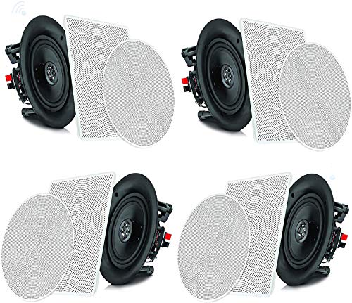 Pyle 6.5 4 Bluetooth Flush Mount In-wall In-ceiling 2-Way Speaker System Quick Connections Changeable Round/Square Grill Polypropylene Cone & Tweeter Stereo Sound 4 Ch Amplifier 200 Watt - PDICBT266