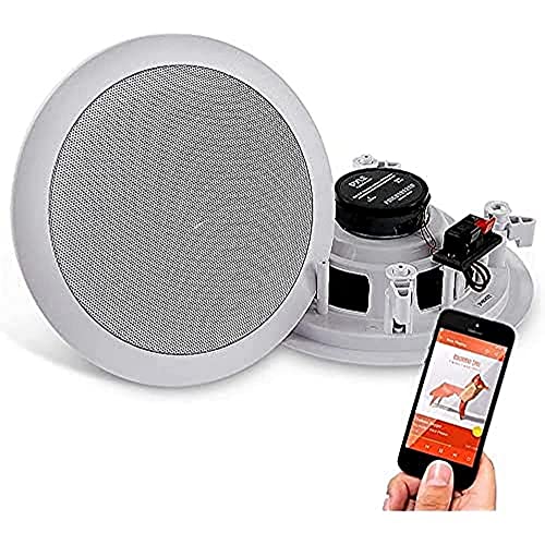 Pyle 6.5 Pair Bluetooth Flush Mount In-wall In-ceiling 2-Way Speaker System Quick Connections Changeable Round/Square Grill Polypropylene Cone & Polymer Tweeter Stereo Sound 150 Watt (PDICBT652RD)