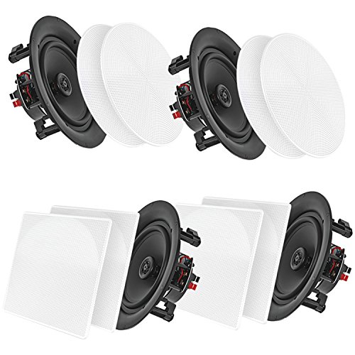 Pyle 8 4 Bluetooth Flush Mount - In-wall In-ceiling 2-Way Speaker System Quick Connections Changeable Round/Square Grill Polypropylene Cone & Tweeter Stereo Sound 4 Ch Amplifier 250 Watt - PDICBT286