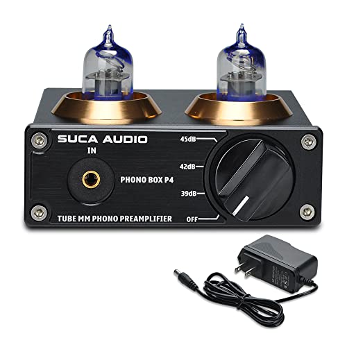 SUCA-AUDIO Phono Preamp for Turntable MM Phonograph Vacuum Tube Preamplifier with Gain Gear Mini Hi-Fi Stereo for Home Audio with DC 12V Power Supply