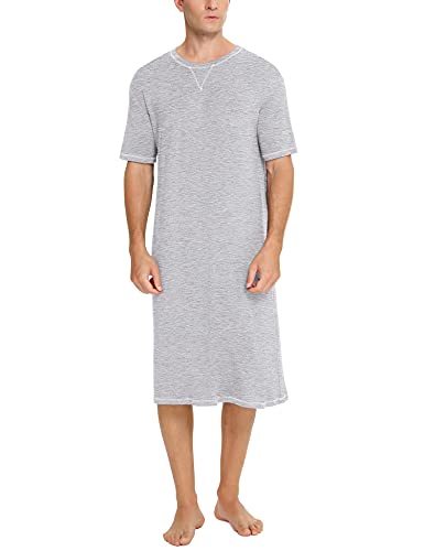 SWOMOG Men's Night Shirt Short Sleeve Nightwear for Sleeping Loose Nightgown Soft Comfy Sleep Shirt X-Large Grey