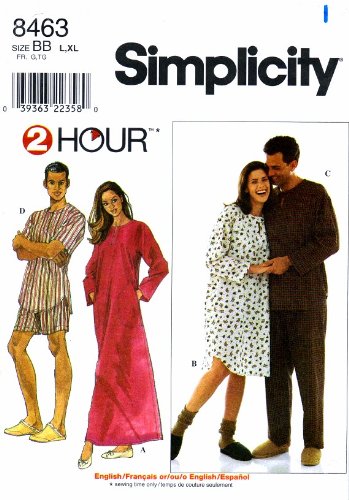 Simplicity 8463 Womens Mens Teen Caftan Nightshirt Pajama Top Pants Shorts Sewing Pattern Full Figure Bust / Chest 42 - 48