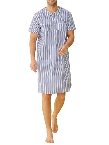 Latuza Men's Plaid Nightshirt Cotton Sleep Shirt XL NavyWhiteStripe