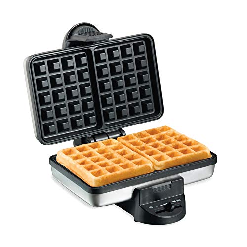 Hamilton Beach Belgian Mini Waffle Maker with Shade Control, Makes 2 at Once, Create Personalized Keto Chaffles and Hash Browns, Non-Stick Plates, Compact Design, Stainless Steel