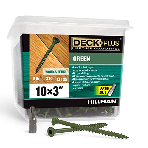 Deck Plus Deck Screws, #10 x 3" Self Drilling Screws, Green, 5 lb Box, Rust Resistant, T25 Star Bit