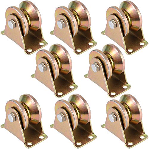 KEILEOHO 8 PCS 2 Inch V Groove Wheel,Electroplated Anti Corrosion 1045 Steel Heavy Duty Caster Wheels Sliding Gate Rollers Pressure Bearing Pully Long-Lasting Convenient V-Shaped Bracket Roller