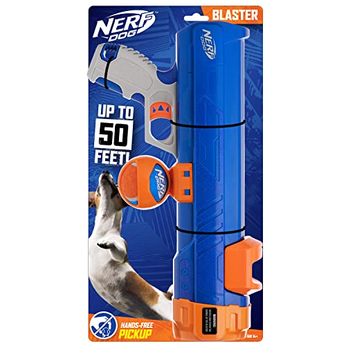 Nerf Dog Tennis Ball Blaster Dog Toy Blue/Orange, 16 Inch Compact Blaster with 1 Ball