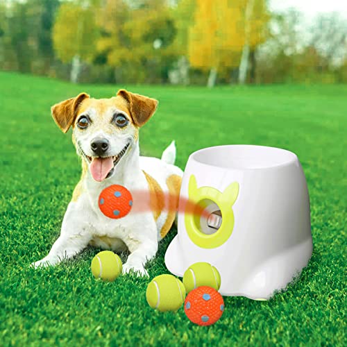 Ball Launcher for Dogs,YEEGO Automatic Dog Ball Launcher with 3 Tennis Balls 2 High Pinballs,Interactive Dog Toys Pet Ball Indoor Outdoor Thrower Machine
