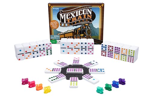 Mexican Train Dominoes - Beautiful Color Dot Double 12 Dominoes Set - Includes Train Markers and Hub by Pressman Multi Color, 5"