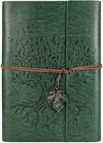 Billtigif PU Leather Journal Notebook, Refillable Travel Writing Journals Diary, Gifts for Women, Men, Teen Girls and Boys, 100GSM Lined Paper,160 Pages(Green, A6 5.1" x 7.2")