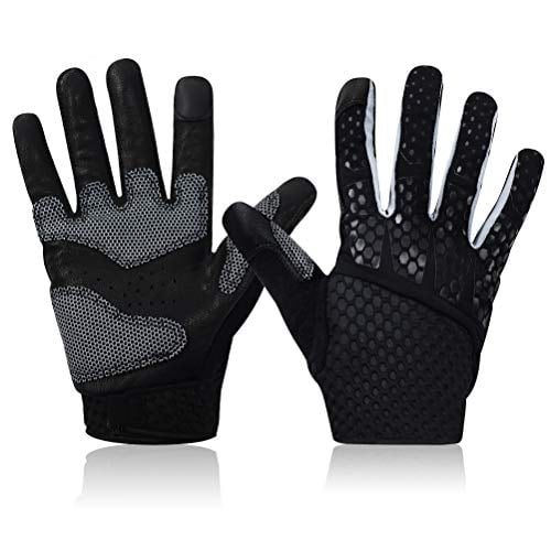 SAVIOR HEAT Workout Gloves, Full Finger Gym Gloves Leather Palm Protection&Strong Grip, for Women Men Breathable Flexible Thin Comfort Gloves for Training,Running,Fitness (Black, X-Small)