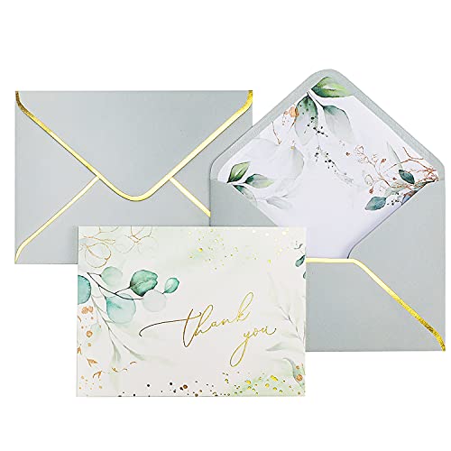 36 Pack Thank you Card Gold Foil Blank Note Cards with Greenery Envelopes  Include Stickers, Perfect for Wedding,Baby Shower, Bridal Shower and All Occasions