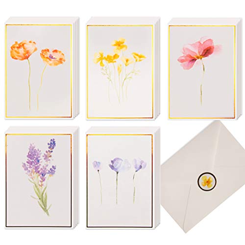 VNS Creations 40 Floral Blank Cards with Envelopes & Stickers - 4x6 Blank Cards Envelopes - All Occasion Greeting Cards - Bulk Boxed Set of Assorted Blank Note Cards - Cute Blank Stationary Notecards