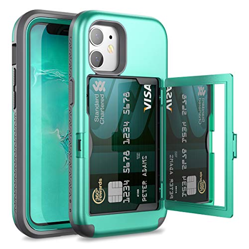 WeLoveCase for iPhone 12 Mini Wallet Case with Credit Card Holder & Hidden Mirror, Defender Three Layer Shockproof Heavy Duty Protection Cover Protective Case for iPhone 12 Mini - 5.4inch Mint