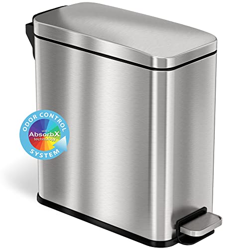 iTouchless SoftStep 3 Gallon Slim Bathroom Step Trash Can with Odor Filter & Removable Inner Bucket, 11 Liter Pedal Stainless Steel Small Garbage Bin for Home, Office, Bedroom, Business, Cubicle