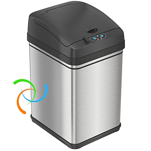 iTouchless 8 Gallon Pet-Proof Sensor Trash Can with AbsorbX Odor Filter Kitchen Garbage Bin Prevents Dogs & Cats Opening Lid, Stainless Steel plus PetGuard, Battery and AC Adapter (Not Included)