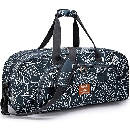 AROME Yoga Mat Bag for Women Men, Large Canvas Yoga Bag for 1/4" 1/3" 2/5" 1/2" Extra Thick Exercise Yoga Mat Gym Tote Sports Duffle Bag Carrying Bags with Wet Pocket & Shoulder Strap & Mat Strap