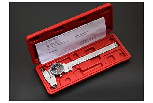 Accusize Industrial Tools 0-6" x 0.001" (Range x Resolution) Dial Caliper, Black Face Red Needle, Stainless Steel in Fitted Box, P920-B216