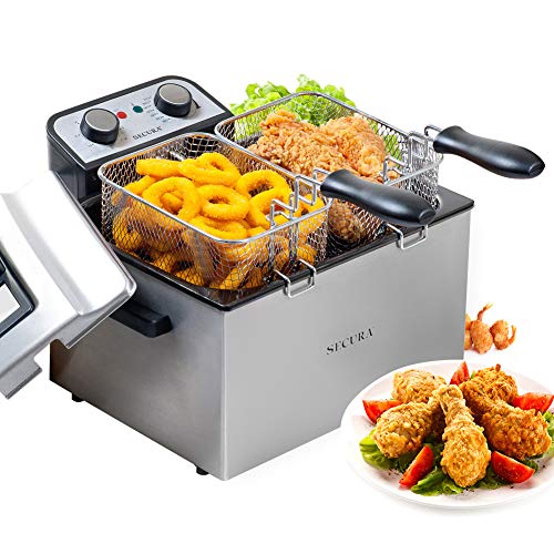 Secura Electric Deep Fryer 1800W-Watt Large 4.0L/4.2Qt Professional Grade Stainless Steel with Triple Basket and Timer,Gray