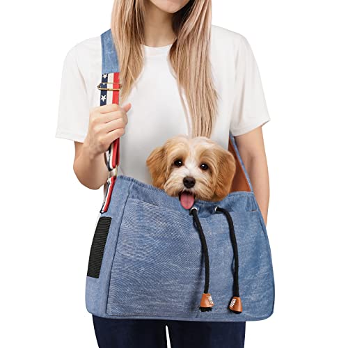 T-Nonix Pet Dog Sling Carrier Breathable Mesh Carriers for Small Dogs Furry Friends Love Safe Carrier for Puppy Dogs Cats Stylish Travel Sling Bag Carrier (M - UP to 13 lbs, Haze Blue)