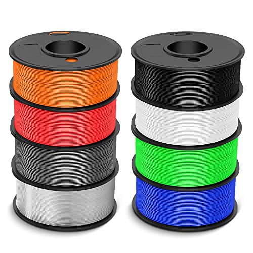 SUNLU 3D Printer Filament, 250G PETG Filament Bundle, 1.75mm PETG Filament Muticolor, High Toughness, Neatly Wound Filament, 250G Spool, 8 Rolls, Black+White+Grey+Transparent+Blue+Green+Red+Orange