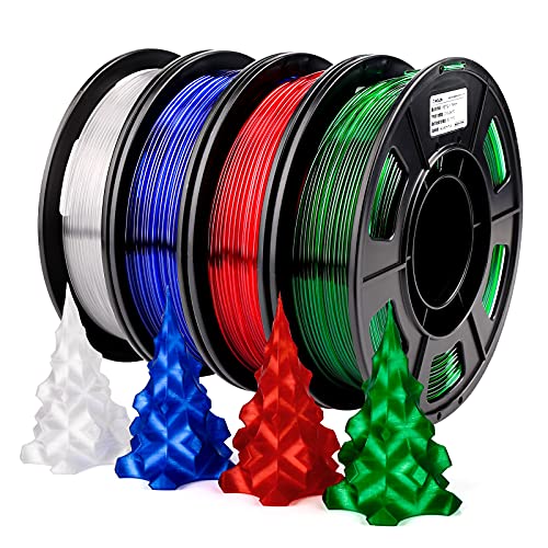 AMOLEN 3D Printer Filament Bundle, PETG Filament 1.75mm,Clear/White,Red,Green,Blue Filament,PETG Transparent Filament with Light Transmission Feature,250g x 4 Spools Set