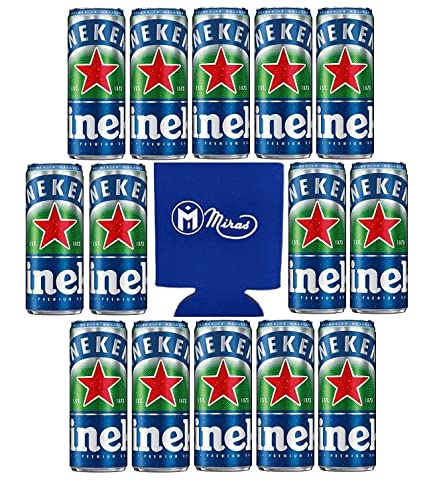 (Pack of 14) Heineken 0.0% Non-Alcohol, Alcohol Free Beer, Great Taste, Zero Alcohol, 11.2 Fl Oz (Free Miras Trademark Foam Can Cooler Included!)