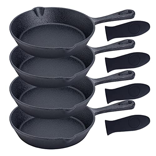 Bruntmor Pre-seasoned 6 Inch Black Cast Iron Nonstick Frying Pan | Set of 4| Oven Safe Cast Iron Skillet | Egg Pan/Grill Pan Set | Cast Iron Pot/Cast Iron Pan For Christmas.