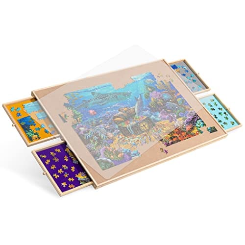 Becko US 1500-Pc Tilting Jigsaw Puzzle Board with 4 Colorful Drawers & Cover, Adjustable Puzzle Table with Built-in Easel/Stand, Portable Board with Storage for Adults, with Premium Flannel Tabletop
