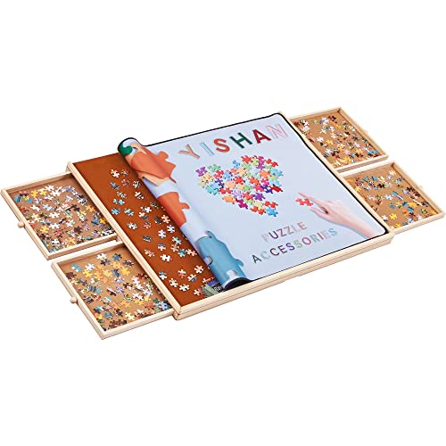 YISHAN Wooden Jigsaw Puzzle Board Table for 1000 Pieces with Drawers and Cover, Adjustable Puzzle Easel, Portable Tilting Puzzle Plateau for Adults and Children