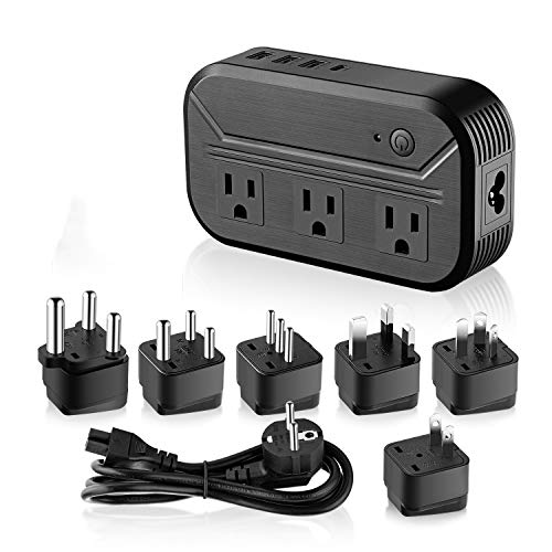 Voltage Converter 2300W Power Step Down 220V to 120V Universal Travel Adapter Power Converter Power Transformer w/3 AC outlets 3USB Ports 1 Type-C International Plug Converters Over 180 Countries