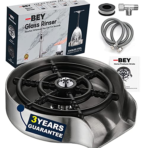 BEY Automatic Glass Rinser - Powerful Cup Washer for Kitchen Sink, Stainless Steel Baby Bottle Cleaner Sinks Attachment, Bar Accessories Spray Metal