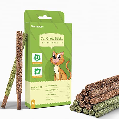 Potaroma 12Pcs Natural Silvervine Sticks Catnip Sticks, Catmint Silvervine Blend, Catnip Toys for Kittens Teeth Cleaning, Matatabi Dental Care Cat Treat Toys, Edible Kitty Toys for Cats Lick