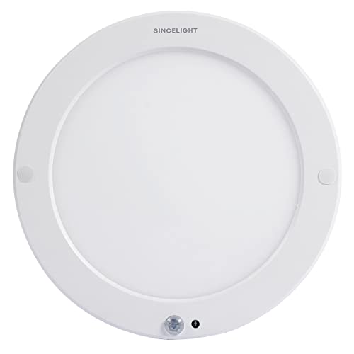 SINCELIGHT PIR LED Motion Sensor Ceiling Mounted Light Fixture, 18W Ultrathin Panel Shape, ON/Off Automatic from Dusk to Dawn (or Day&Night), Dual Sensor Mode Switchable